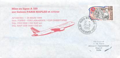 LETTRE 1 ER VOL FRANCE "Paris / Naples, 26 mars 1989, A320"