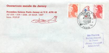 LETTRE 1 ER VOL FRANCE "Paris / Jersey, 29 mars 1987"