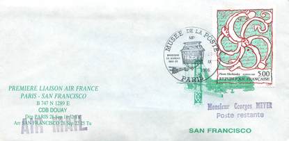 LETTRE 1 ER VOL FRANCE "Paris / San Francisco, 28 septembre 1986"