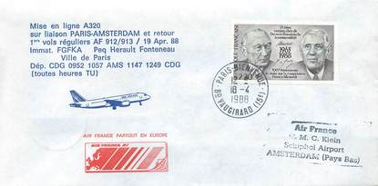 LETTRE 1 ER VOL / FRANCE "Paris / Amsterdam, 19 avril 1988, A320"