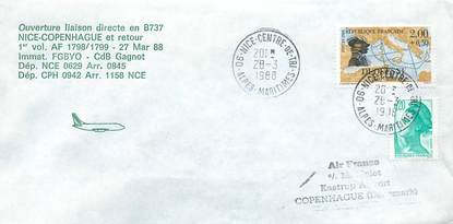 LETTRE 1 ER VOL / FRANCE "Nice / Copenhague, 27 mars 1988, BOEING 737"