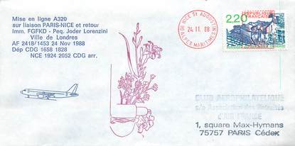 LETTRE 1 ER VOL / FRANCE "Paris / Nice, 24 novembre 1988, A320"