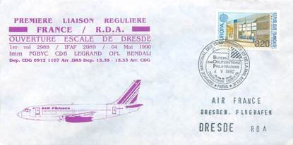 LETTRE 1 ER VOL / FRANCE "Paris / RDA, 4 mai 1990"