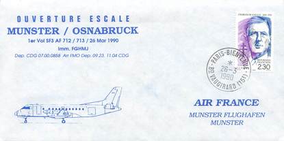 LETTRE 1 ER VOL / FRANCE "Munster / Osnabruck, 26 mars 1990"