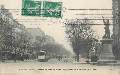 CPA FRANCE 75013 "Paris, statue de Jeanne d'Arc, Bld Saint Marcel" / TRAMWAY