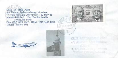 LETTRE 1 ER VOL / FRANCE "Paris Hambourg, 20 mai 1988"