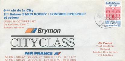 LETTRE 1 ER VOL / FRANCE "Paris / Londres, 26 octobre 1987"