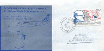 LETTRE 1 ER VOL / FRANCE "Paris Stavanger, 27 mars 1988"