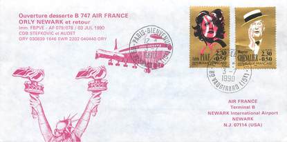 LETTRE 1 ER VOL / FRANCE "Paris Newark, 3 juillet 1990"