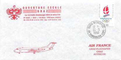 LETTRE 1 ER VOL / FRANCE "Paris Graz, 24 mars 1990"