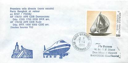 LETTRE 1 ER VOL / FRANCE "Paris Bangkok, 1er avril 1988"