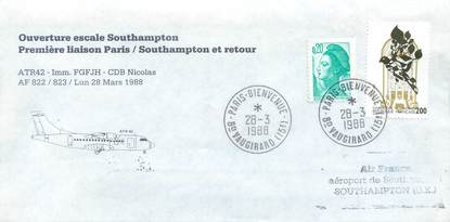 LETTRE 1 ER VOL / FRANCE "Paris Southampton, 28 mars 1988"