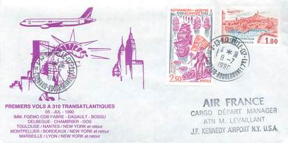 LETTRE 1 ER VOL / FRANCE "Toulouse / Nantes / New York, 5 juillet 1990"