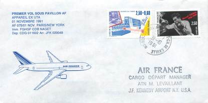 LETTRE 1 ER VOL / FRANCE "Paris / New York, 1er novembre 1991"