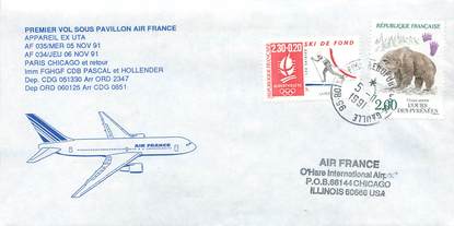 LETTRE 1 ER VOL / FRANCE "Paris / Chicago, 5 novembre 1991"