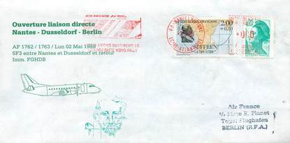 LETTRE 1 ER VOL / FRANCE "Nantes / Dusseldorf, 2 mai 1988"