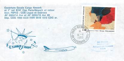 LETTRE 1 ER VOL / FRANCE "Paris / Newark, 15 avril 1989"