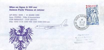 LETTRE 1 ER VOL / FRANCE "Paris / Vienne, 31 mars 1989"