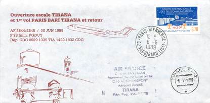 LETTRE 1 ER VOL / FRANCE "Paris / Bari Tirana, 6 juin 1989"