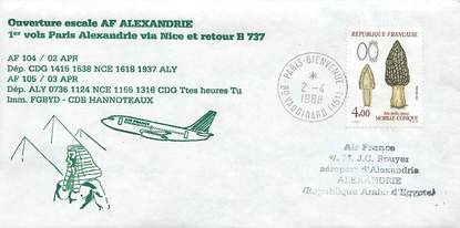 LETTRE 1 ER VOL / FRANCE "Paris / Alexandrie via Nice, 2 avril 1988"