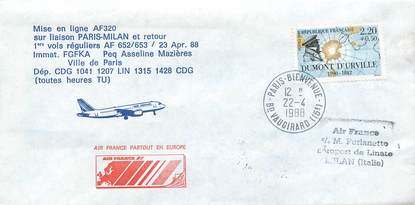 LETTRE 1 ER VOL / FRANCE "Paris / Milan, 23 avril 1988"