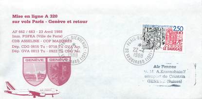 LETTRE 1 ER VOL / FRANCE "Paris / Genève, 23 avril 1988"