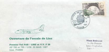 LETTRE 1 ER VOL / FRANCE "Paris / Linz, 30 mars 1987"