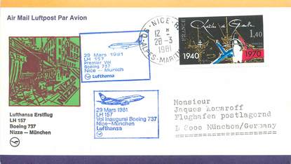 LETTRE 1 ER VOL / FRANCE "Nice / Munich, 29 mars 1981"