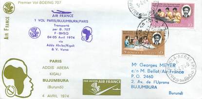 LETTRE 1 ER VOL / "Paris / Bujumbura, 4 avril 1974"