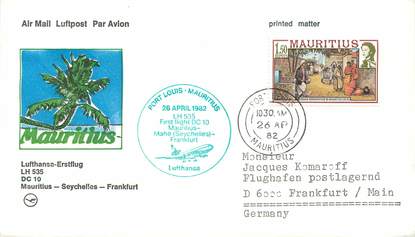 LETTRE 1 ER VOL ALLEMAGNE / "Maurice / Seychelles / Francfort, 26 avril 1982"