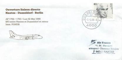 LETTRE 1 ER VOL / ALLEMAGNE "Nantes / Dusseldorf / Berlin, 2 mai 1988"