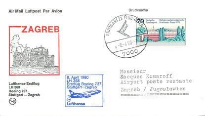 LETTRE 1 ER VOL / ALLEMAGNE "Stuttgart / Zagreb, 8 avril 1980"