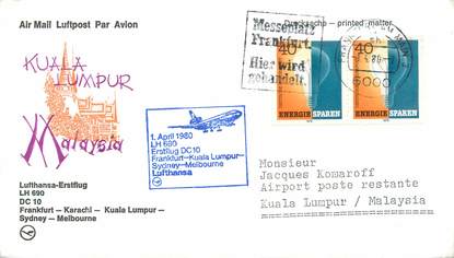 LETTRE 1 ER VOL / ALLEMAGNE "Francfort / Karachi / Kuala Lumpur / Sydney / Melbourne"