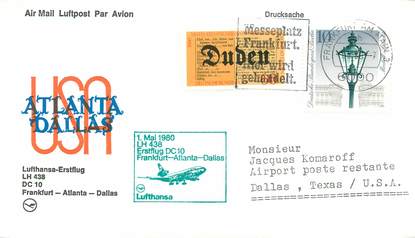 LETTRE 1 ER VOL / ALLEMAGNE "Francfort / Atlanta / Dallas, 1 er mai 1980"