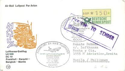 LETTRE 1 ER VOL / ALLEMAGNE "Francfort / Karachi / Bangkok / Manille, 17 avril 1981"