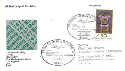 LETTRE 1 ER VOL / ALLEMAGNE "B747, Francfort / Amsterdam / Los Angeles, 3 avril 1977"