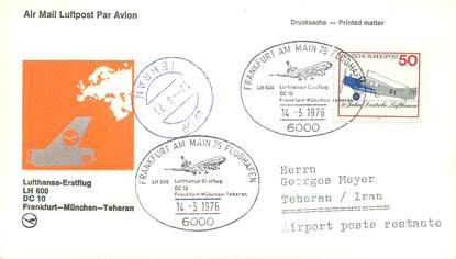 LETTRE 1 ER VOL / ALLEMAGNE "Francfort / Münich / Teheran, 14 mars 1976"