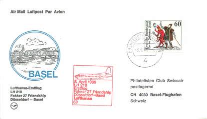 LETTRE 1 ER VOL / ALLEMAGNE "Düsseldorf / Basel, 8 avril 1980"