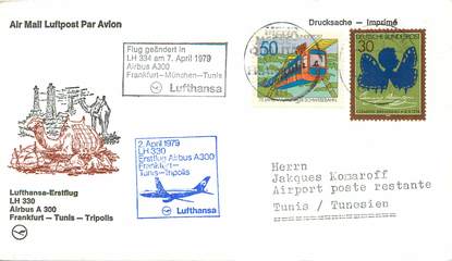 LETTRE 1 ER VOL / ALLEMAGNE "Francfort / Tunis / Tripoli, 2 avril 1979"