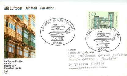 LETTRE CARTE 1 ER VOL / ALLEMAGNE "Francfort / Malte, 31 mars 1984"