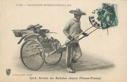 CPA FRANCE 69 "Lyon, Exposition internationale 1914, Service des Rickshas Chinois".