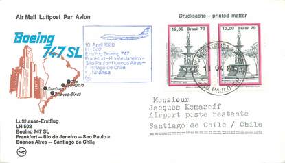 LETTRE 1 ER VOL / AMERIQUE DU SUD "Francfort / Rio de Janeiro / Sao Paulo / Buenos Aires / Santiago de Chile, 10 avril 1980"