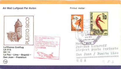 LETTRE 1 ER VOL / AMERIQUE DU SUD "La Paz / Lima / Bogota / San Juan / Francfort, 28 avril 1981"