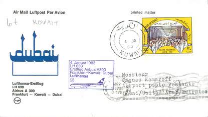 LETTRE 1 ER VOL / ARABIE "Francfort / Koweit / Dubai, 4 janvier 1983"