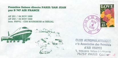 LETTRE 1 ER VOL / USA "Paris / San Juan, 4 novembre 1988"