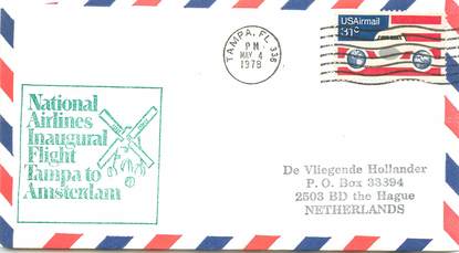 LETTRE 1 ER VOL / USA "Tampa / Amsterdam, 8 mai 1978"