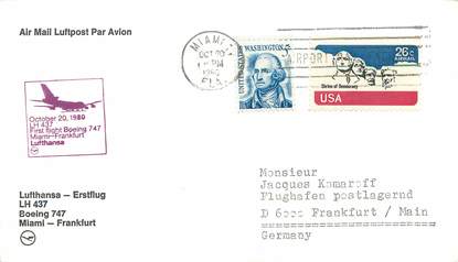 LETTRE 1 ER VOL / USA "Miami / Francfort, 21 octobre 1980"