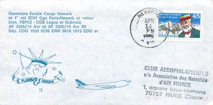 LETTRE 1 ER VOL / USA "Paris / Newark, 15 avril 1989"