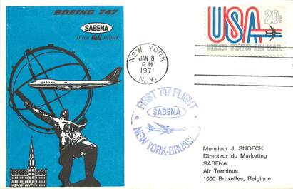 LETTRE 1 ER VOL / USA "New York / Bruxelles, 8 janvier 1971"