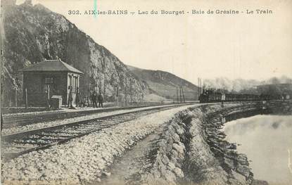 CPA FRANCE 73 "Aix les Bains, Lac du Bourget, Baie de Grésine, le train". / GARE